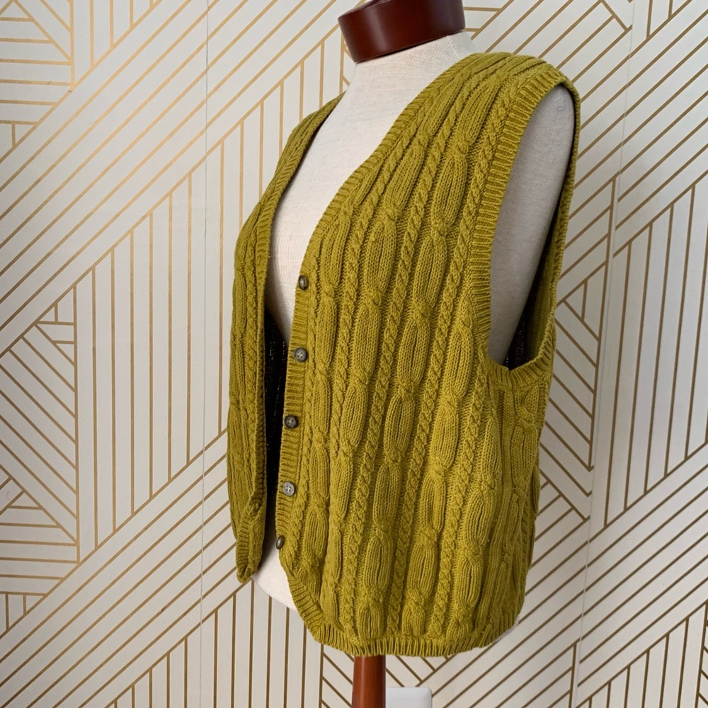 Vintage Karen Scott Fairy Core Forest Nymph Cable knit Sweater Vest Chartreuse L - Picture 3 of 11